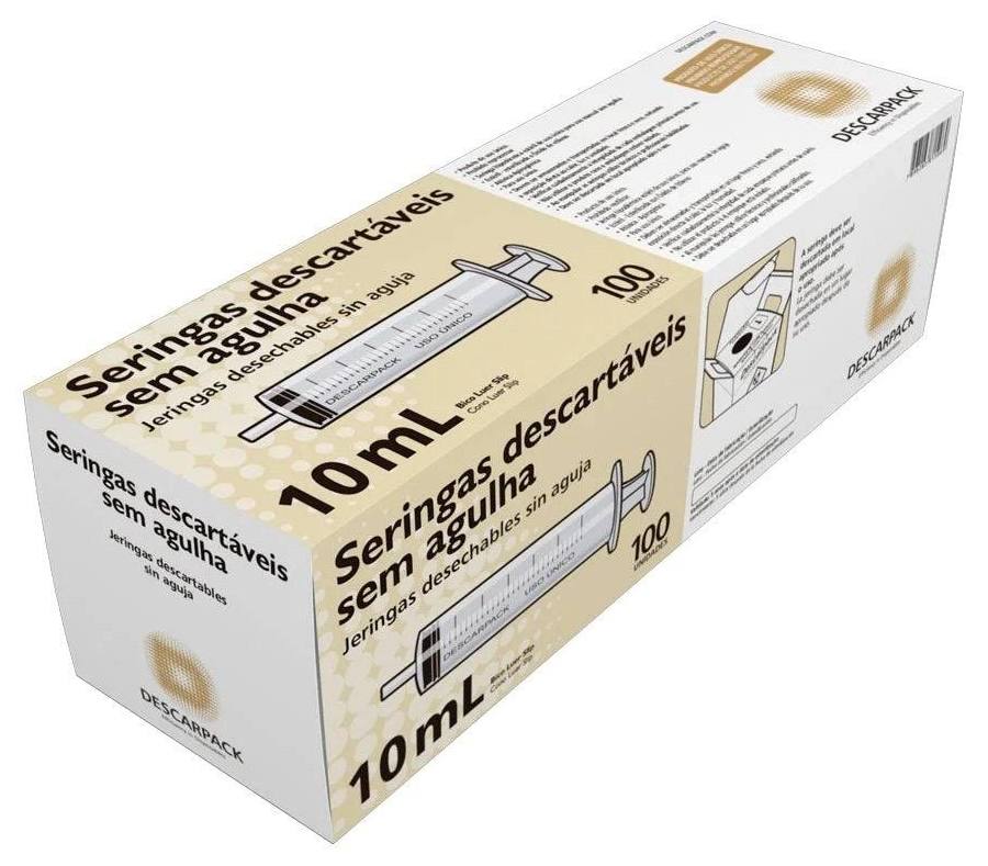 Seringa 10Ml Descarpack Luer Lock Sem Agulha 100Un