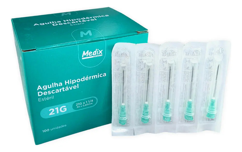 Agulha 30x0,8mm (21G x 1 1/4) Medix 100 Un