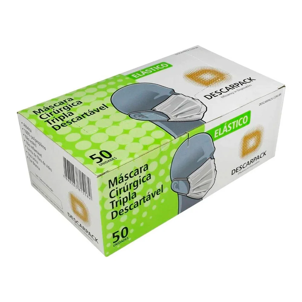 Máscara Tripla Descartável Descarpack 50 Unidades