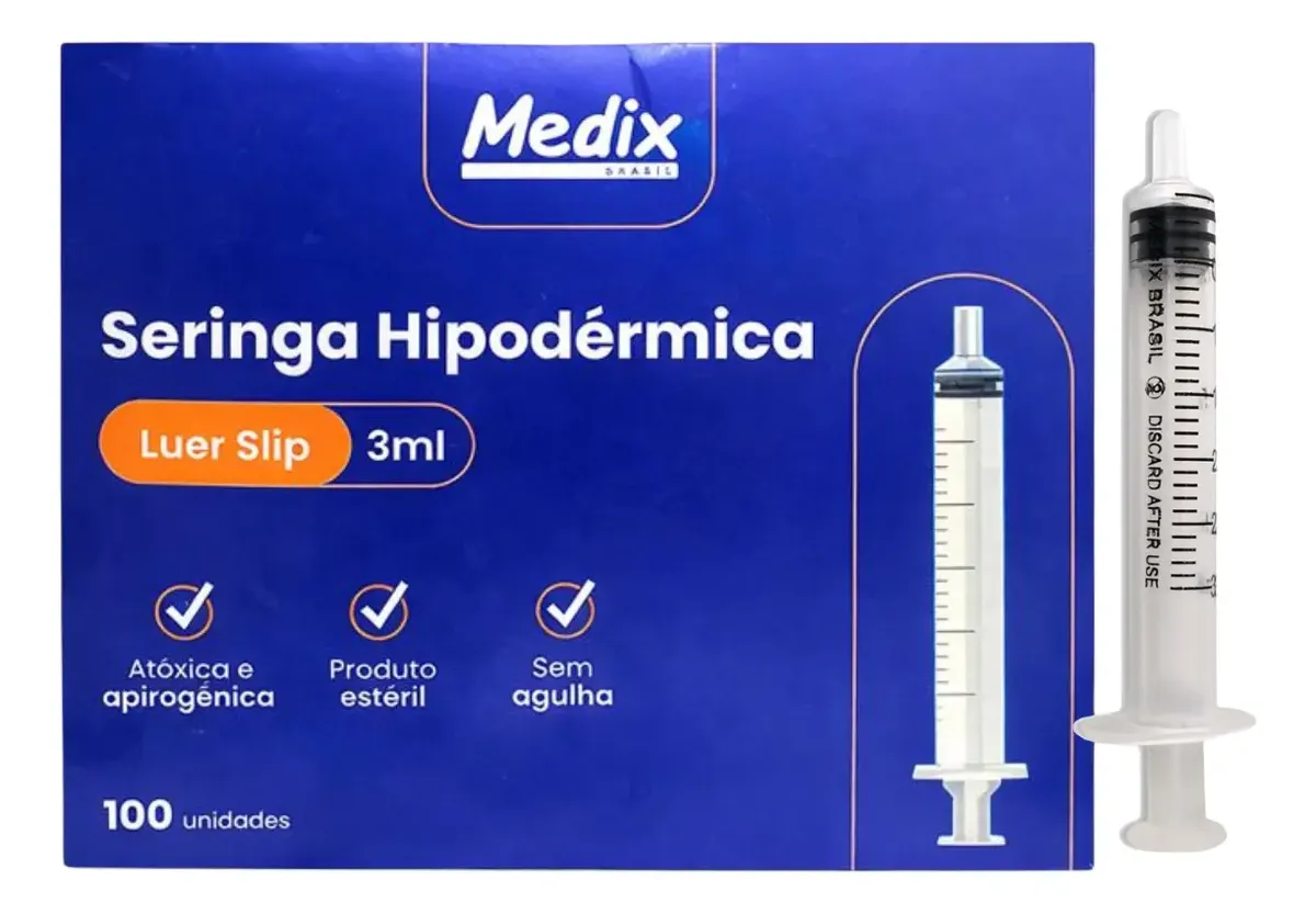 Seringa 3Ml Luer Slip S/ Agulha Medix Caixa 100 Unidades