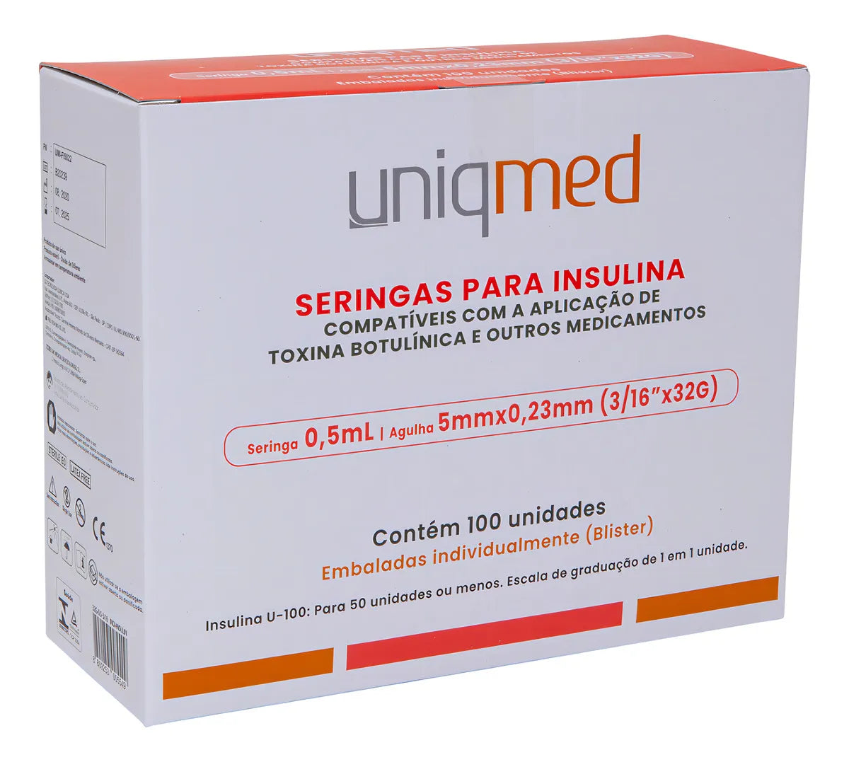 Seringas Para Insulina Uniqmed 0,5Ml Agulha 5mmx0,23mm 10 Unidades