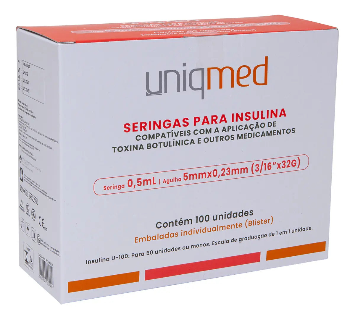Seringa Para Insulina 5mm x 32G Uniqmed 50 Unidades