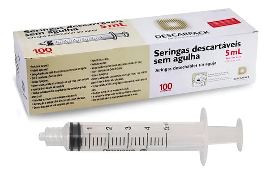 Seringa 5Ml Luer Lock Descarpack 100 Un Sem Agulha