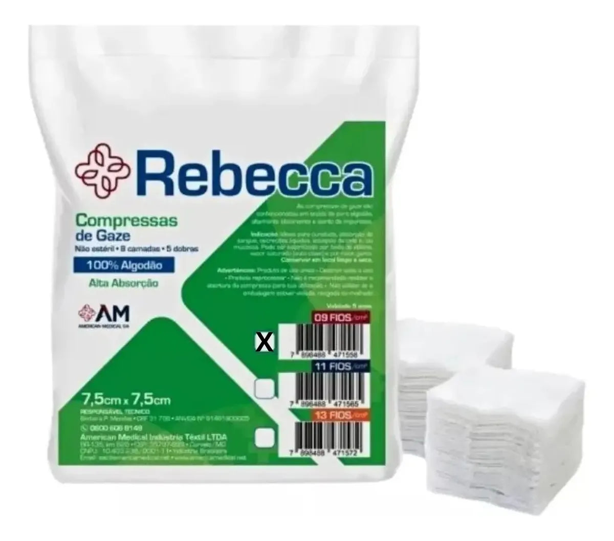 Compressa de Gaze 9 Fios 7,5x7,5Cm 500 Un Rebecca Não Estéril