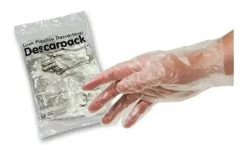 Luva Plástica Estéril Descartável Para Toque 100Un Descarpack