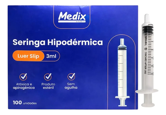 Seringa 3Ml Luer Slip S/ Agulha Medix Caixa 100 Unidades