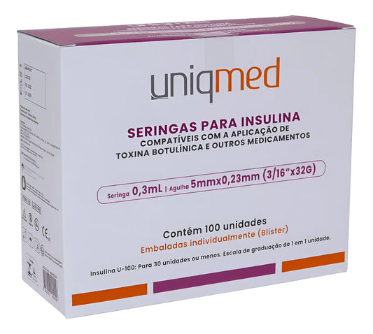 Seringas Para Insulina Uniqmed 0,3Ml Agulha 5mmx0,23mm 10 Unidades